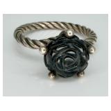 Sterling Silver Onyx Rose Ring