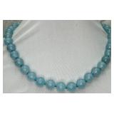 Aquamarine Handknotted Round Beaded Necklace 18'