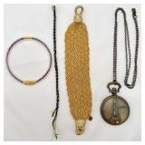 3 Bracelets & Pocket Watch Necklace