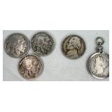 3 Buffalo Nickels & U.S.Jef Nickel & 1883 V Nickel