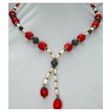 Sterling Silver Mother-of-Pearl & Coral Necklace