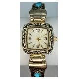 Pavana Gold-tone Turquoise Women's Cuff Watch