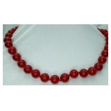 Red Jade Round Beaded Necklace 18'