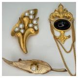 3 Beautiful Gold-tone Brooch/Pins