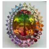 925 Multi-colored Stone Rainbow Colored Halo Ring