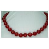 Pretty Handknotted Red Jade Round Beaded Necklace