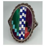 Sterling Silver Colorful Mosaic Inlay Ring