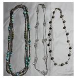 3 Silver-Tone Beaded Fashion Necklaces