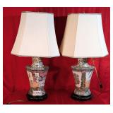 *Pair of Antique Hand Painted Meiji Lamps