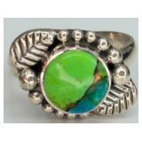 Sterling Silver Green, Copper & Turquoise Ring