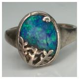 925 Blue & Green Peacock Opal Doublet Ring