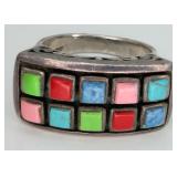 Sterling Silver Multi-color Gemstone Ring