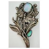 Sterling Silver Floral Opal Pin/Brooch