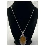 Large Tiger Eye & German Silver Necklace