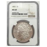 1883 Morgan Silver Dollar, NGC MS63