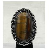 Large Tiger Eye & German Silver Ring