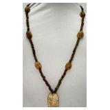 VTG Egyptian Carved Scarab Beetles Necklace