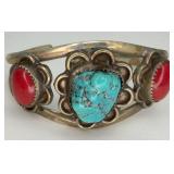 Silver-tone Turquoise & Coral Cuff Bracelet