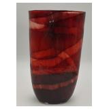 Uniquely Shaped Red Swirl Oval Vase