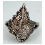 925 Diamond Intricate Leaf Design Leaf Ring