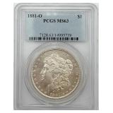 1881-O Morgan Silver Dollar, PCGS MS63