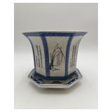 Vtg Chinese Sometsuke Hexagonal Porcelain Planter