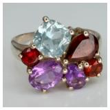 Sterling Silver Multi-color Gemstone Ring
