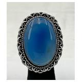 Large Blue Onyx & German Silver Ring