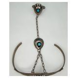 925 Navajo Turquoise Bear Claw Paw Slave Bracelet