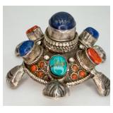 Incredible 925 Turquoise, Coral, Lapis Turtle