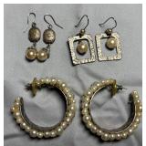 3 Pair of Silver-tone & Pearl Fashion Earrings