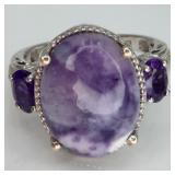 925 Purple Charoite & Amethyst Gemstone Ring