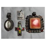 4 Silver-Tone Bedazzled Fashion Pendants