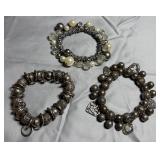 3 Chunky Silver Tone Fashion Bracelets