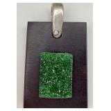 925 & Wood Pendant w/ Green Druzy Quartz