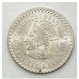 1947 Mexican Cinco Pesos 90% Silver Coin