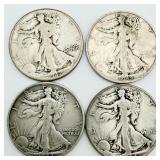 4 Walking Liberty Half Dollars 90% Silver