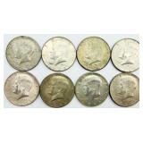 8 Kennedy Silver Half Dollars 40% Silver