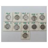 11 Mercury Dimes 90% Silver