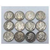 12 Roosevelt Dimes 90% Silver