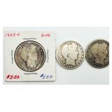 3 Barber Silver Half Dollars 90% Silver