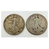 2 Walking Liberty 90% Silver Half Dollars
