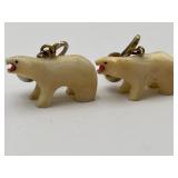 VTG Pre-Ban Ivory Carved Polar Bear Earrings