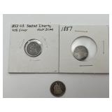 3 Seated Liberty Half Dimes 90% Silver