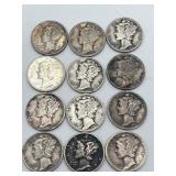 12 Mercury Silver Dimes 90% Silver