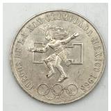 1968 Mexico Olympic 25 Pesos 72% Silver Coin