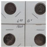 4-1860 Indian Head Pennies