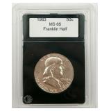 Graded 1963 Franklin Silver Half Dollar, MS65