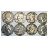 8 Washington Quarters 90% Silver