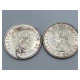 2-1959 Canada One Dollar Silver Coins 80% Silver
